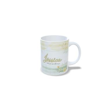 Imagem de Caneca de Cerâmica Branca 325ml com Alfabeto Floral, Nome Personalizado Alice, Letra Inicial com Flores Amarelas (j)