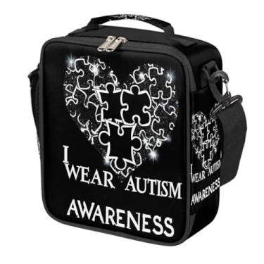 Imagem de hongjinglin Lancheira isolada para crianças, meninos, meninas, preto, autismo, amor, coração, reutilizável, lancheira, caixa térmica para preparação de refeições, resistente à água, leve, para escola