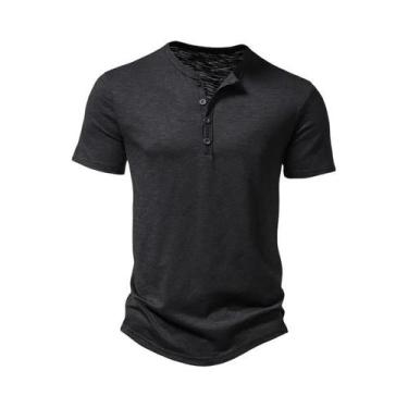 Imagem de Camiseta Henley Masculina Casual - Manga Curta, Gola Polo, Algodão Pre