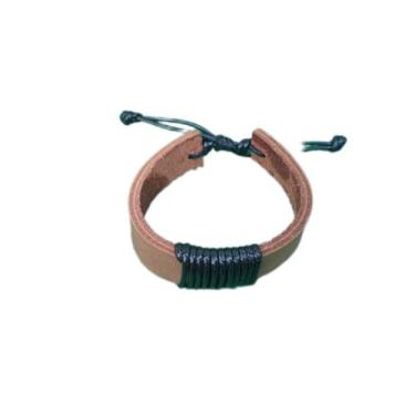 Imagem de Pulseira Artesanal de Couro, com Detalhe em Preto, Acessório Elegante