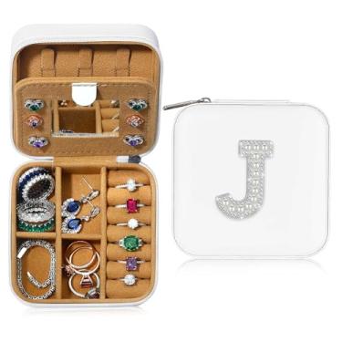 Imagem de Caixa de joias de viagem, caixas de joias com inicial para mulheres, presentes de aniversário para mulheres, presentes de Natal personalizados rosa fofos para ela, estojo de joias de viagem, portátil