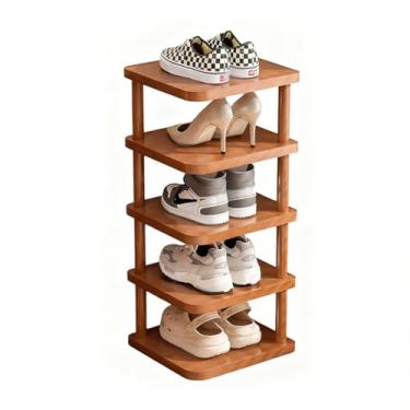 Imagem de SPXMQSS Sapateira de madeira, prateleira de sapatos estreita, alta, pequena, organizador de armazenamento de sapatos multicamadas para entrada, sala de estar, quarto, 5 níveis 29,5 x 26,5 x 65 cm