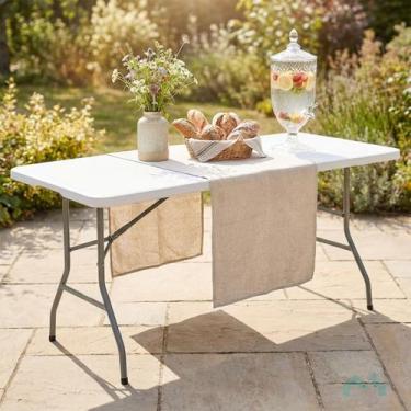 Imagem de Mesa Dobrável Retangular Vira Maleta Portátil com Alça 1,80m para Área