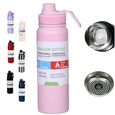 Imagem de Garrafa Térmica Inox 800ml com Alça, Vedação Antivazamento, Parede Dupla, Bebidas Quentes e Frias, Academia Escritório (Cor: Rosa)