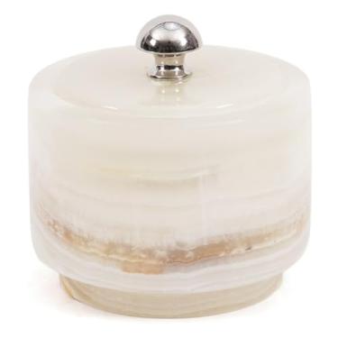 Imagem de Radicaln Saleiro de mármore com tampa 7,6 cm jarra de armazenamento artesanal ônix branco para balcão de cozinha, recipiente de especiarias de cozinha moderno, suporte de sal escamoso e pequeno