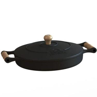 Imagem de Frigideira Ferro Fundido com Tampa e Alças de Madeira 28Cm
