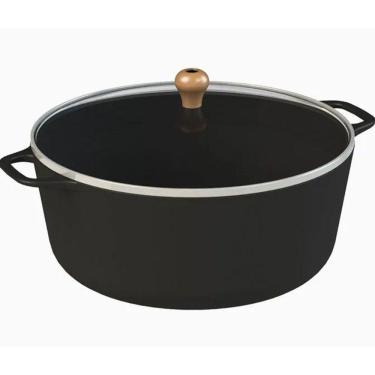 Imagem de Caçarola Gourmet Ferro Fundido Alça Ferro Tampa Vidro 26cm