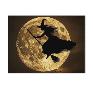 Imagem de HouLaiZhe Pôster de Halloween Bruxa Lua Impressão de Arte de Parede Decorações de Halloween Decoração de Parede Estética Gótica para Sala de Estar Quarto 18 x 24 polegadas (45 x 60 cm)