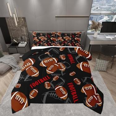 Imagem de Conjunto de edredom de futebol americano, laranja, para crianças, meninas, meninos, adolescentes, adultos, edredom acolchoado preto e branco, 2 peças