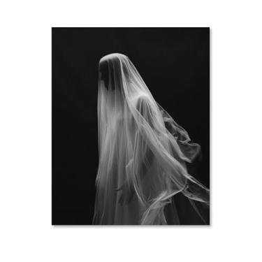 Imagem de HouLaiZhe Pôster de Halloween em tela com sombra de fantasma, impressões de arte de parede, decorações de Halloween, decoração de parede gótica, estética para sala de estar, quarto, 28 x 35 cm (11 x