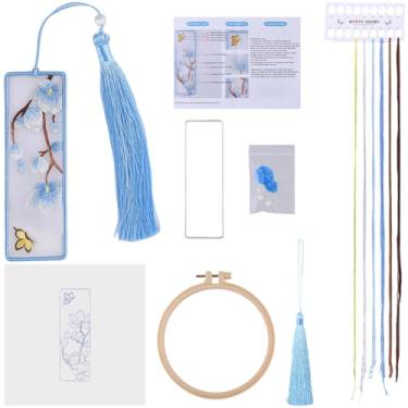 Imagem de GORGECRAFT Kit de bordado de flores, marcador de livro, borboleta, floral, kits de ponto cruz, faça você mesmo, bordado à mão, borla, marcador de livro para iniciantes, adultos, escola, escritório