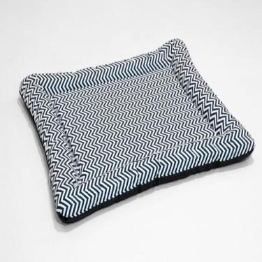 Imagem de Colchonete Pet Grande Retangular Impermeável, Almofada para Cães e Gatos, Padrão Geométrico Azul e Cinza, Reversível com Base Cinza (Branco e Preto Collor, Pequeno)
