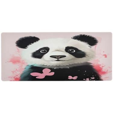 Imagem de Wassud Lindo mouse pad panda para jogos com base de borracha antiderrapante, mouse pad longo para teclado de computador com borda costurada, almofada grande impermeável para escritório, casa, 89,9 cm