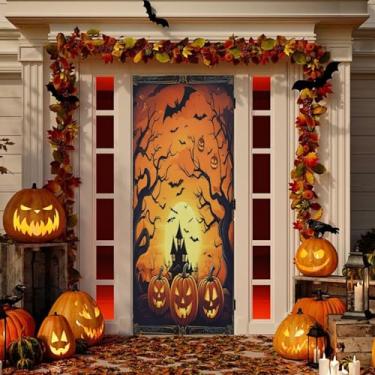 Imagem de Wassud Spooky Halloween Night Door Cover Decoration Outdoor Indoor Banner Varanda Decoração de Casa Grande Decoração de Porta da Frente 91 x 242 cm
