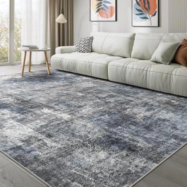 Imagem de TARANCH Tapete lavável 20 x 25 cm para sala de estar: tapete macio neutro abstrato moderno para quarto sala de jantar embaixo da mesa da cozinha, decoração de escritório em casa - cinza escuro/azul