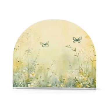 Imagem de xigua Porta-guardanapos de acrílico, porta-guardanapos de flores silvestres e borboletas para mesas cozinha restaurante decoração de casa, suporte decorativo moderno para guardanapos de coquetel de