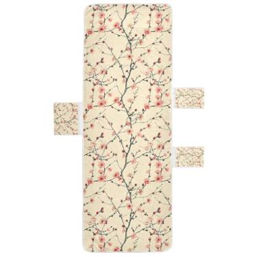 Imagem de STAYTOP Linda capa de toalha de espreguiçadeira de flores de ameixa, capa macia para espreguiçadeira, capas de cadeira de praia com bolsos para jardim ao ar livre, pátio, pátio, banhos de sol, gramado