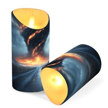 Imagem de Blueangle Pacote com 2 velas pretas Tornado sem chama com controle remoto e temporizador, velas LED cintilantes (7,6 cm x 9,9 cm) para decoração de casa, casamento, acampamento (845)