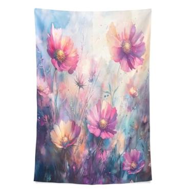 Imagem de STAYTOP Tapeçaria de parede de flores silvestres em aquarela para decoração de casa decoração de dormitório sala de estar quarto tapete de parede (80 × 60 pol)
