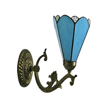 Imagem de Arandelas de parede estilo Tiffany com vitrais, estilo mediterrâneo, luminárias de parede barrocas vintage para quarto, cabeceira, corredor e varanda (azul, laranja).