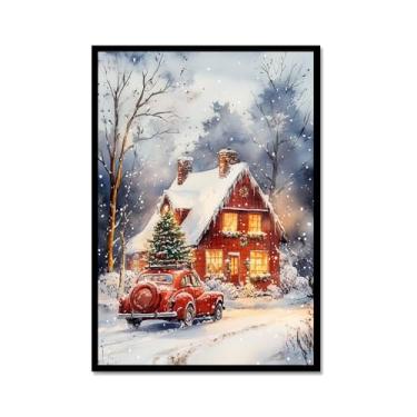 Imagem de Impressão de pôster de arte de parede retrô de Natal Papai Noel alce paisagem de inverno imagens de Natal para bar em casa, pub, cozinha, café, loja, decoração de férias (SKU7,20,3 x 30,5 cm = (20 x