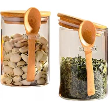 Imagem de Potes Hermetico de Vidro com Tampa e Colher de Bambu, 550ml para Café, Açúcar, Temperos, Alimentos, Doces - Cozinha Organizada (2 POTES)