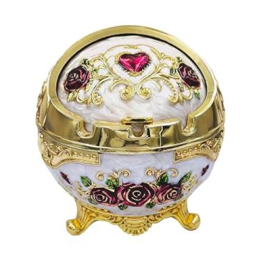 Imagem de Hourwof Cinzeiro vintage à prova de vento com tampa para cigarros, cinzeiro decorativo para pátio interno ao ar livre, varanda, decoração de escritório, rosa roxa dourada