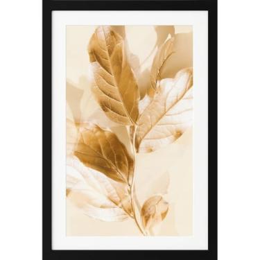 Imagem de Quadro Decorativo Grande Moldura 50X70 cm Folhagem Dourada Luxuoso Sala(Moldura Preta)