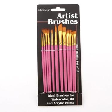 Imagem de Conjunto de pincéis tinta acrílica 12 náilon para pintura e aquarela kits profissionais uso geral artistas versátil
