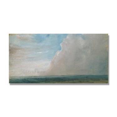 Imagem de Arte em tela de paisagem estilo Constable, (Cloud Study 29), pintura romântica do campo inglês, decoração de parede texturizada com pincelada pesada. Apenas tela de 60 x 120 cm - 23,7 x 47,3 pol