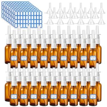 Imagem de ZHWKMYP 100 frascos de spray nasal, 30 ml, marrom, vazio, recarregável, borrifador nasal, vidro, com 20 funis e 20 etiquetas