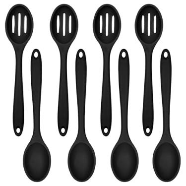 Imagem de ELANE Conjunto de 8 colheres de silicone para cozinhar, colheres de mistura para cozinhar colheres para panelas antiaderentes, colheres de servir de silicone, colheres de mistura para cozinhar (preto)