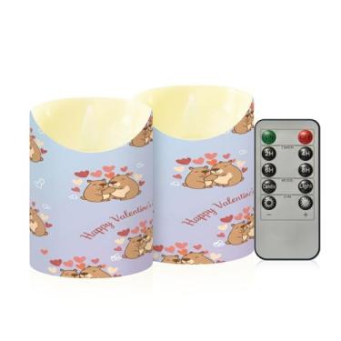 Imagem de Wassud Pacote com 2 velas sem chama de capivaras dos namorados com controle remoto, velas realistas cintilantes com temporizador, velas decorativas para Natal, casamento, festa, decoração de casa