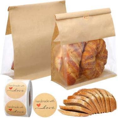 Imagem de Fullhawl 140 sacos de padaria com janela, 22 x 11 x 28 cm, embalagem de biscoitos, saco de massa fermentada, saco de papel kraft, embalagem resselável, sacos de armazenamento para caseiros