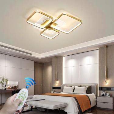 Imagem de Luminária de teto moderna LED 110cm preta, lustre moderno em acrílico, luminária de teto moderna para sala de estar, regulável com controle remoto, estrutura quadrada de 5 polegadas (Cor: G)