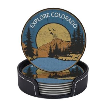 Imagem de Keeawou Porta-copos de couro Colorado Lake com suporte, conjunto de 6, adequado para vários copos