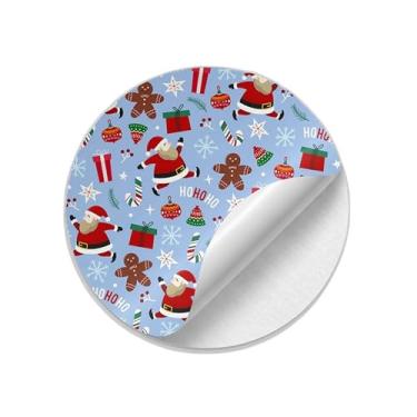 Imagem de Adesivos Redondos Natalinos 25 Unidades Com Biscoitos de Gengibre e Caixas de Presente - Tamanho 50x50cm