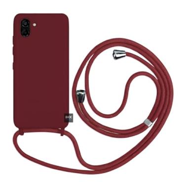 Imagem de Capa Case Capinha Para Samsung Galaxy A07 Silicone Com Cordão Alça De Pescoço Ajustável Veludo Premium (VINHO)