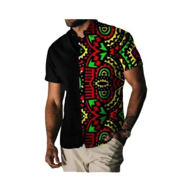 Imagem de Camisa Casual Vintage Havaiana Masculina Com Estampa Floral Arco-Íris 