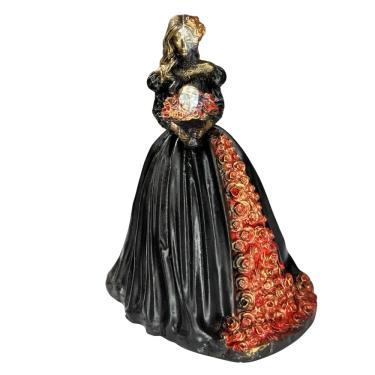 Imagem de Escultura Pomba Gira Rosa Caveira Preta Vintage Resina 12 cm