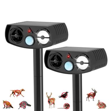 Imagem de Outdoll Repelente de animais movido a energia solar, dissuasor ultrassônico de pragas com luz estroboscópica LED, verde, sensor de movimento, estaca de 35 cm, para jardim de jardim, 2 pacotes