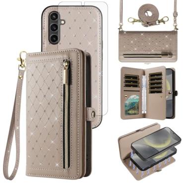 Imagem de Asuwish Capa de celular para Samsung Galaxy S24 Plus S24+ 5G Carteira com zíper destacável magnética protetora de tela alça transversal com alça para cartão de crédito Slots S24plus 24S + S 24 24+