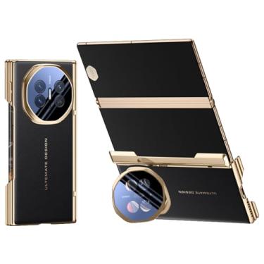 Imagem de FWYANZH Capa de couro para Huawei Mate Xts/XT, capa traseira de telefone galvanizada luxuosa cobertura completa proteção de lente com função de suporte dobradiça à prova de choque, preta, Mate XTs