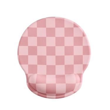 Imagem de Ohocut Mouse pad xadrez com suporte de pulso, acessórios de mesa ergonômicos para mulheres, decoração de jogos de escritório, design estético bonito (coral)