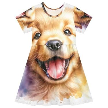 Imagem de TSENQUE Golden Retriever – Lindo vestido curto para meninas com estampa de primavera 4 anos