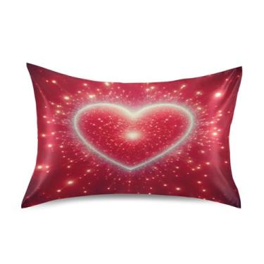 Imagem de Blueangle Fronha de cetim refrescante para cabelo e pele, capa de almofada de coração vermelho dos namorados, tamanho Queen 51 x 76 cm com fecho de envelope (583)