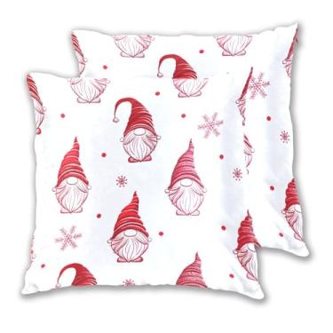 Imagem de Joitme Conjunto de 2 capas de almofada de desenho animado branco de gnomos de Natal, almofadas decorativas para sala de estar, 40,6 x 40,6 cm, 2 peças