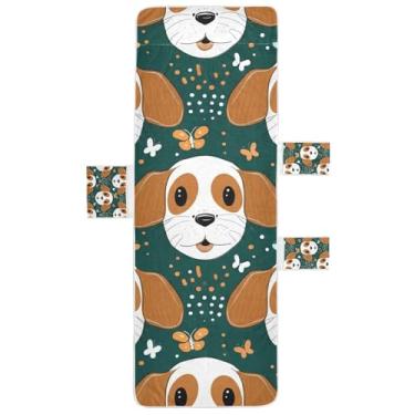 Imagem de Lindas capas de cadeira de espreguiçadeira verde de desenho animado com rostos de cachorro toalhas de praia de piscina com bolsos espreguiçadeira de praia 203 x 76 cm