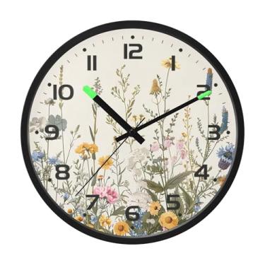 Imagem de SEHANY Herb Wildflower Relógio de parede silencioso sem tique-taque relógio redondo operado por bateria 30 cm controle de som luz noturna relógios de parede para sala de estar, cozinha, quarto