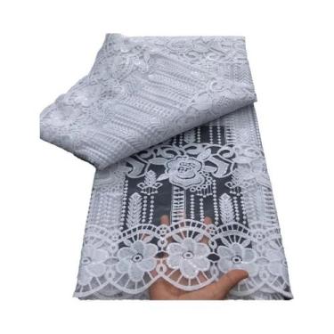 Imagem de Tecido De Renda De Tule Francês Branco 5 Jardas Alta Qualidade Com Lan